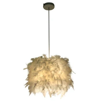 

Romantic White Feather Shade Droplight Lamp Shade Bedroom Ceiling Warm Light E27