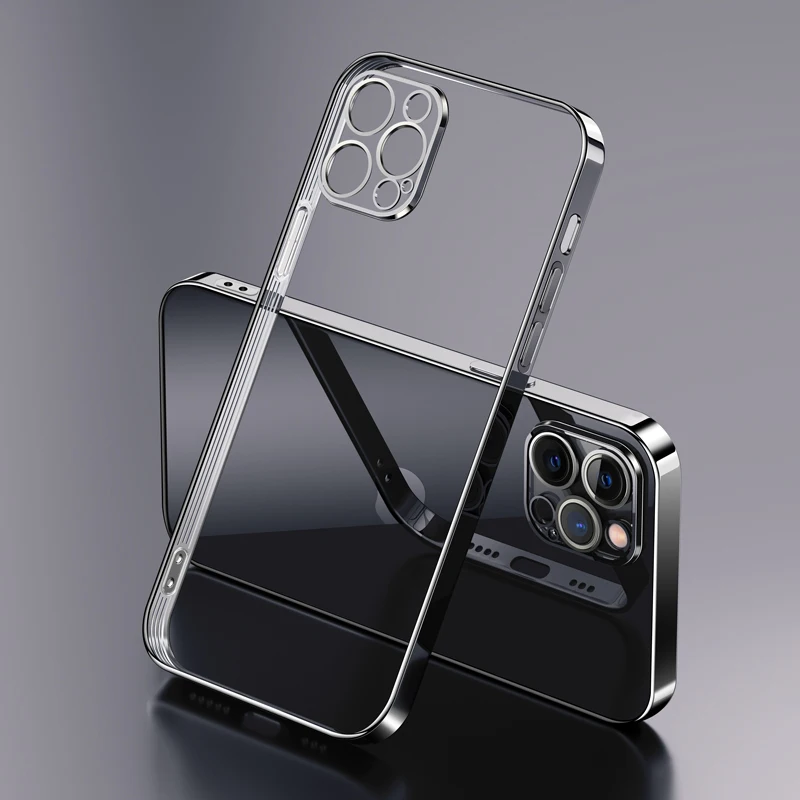 Luxury Transparent Square Frame Plating Case for iPhone 13 12 11 Pro Max Mini iPhone X Xs Xr 7 8 Plus SE 2020 Soft Clear Cover Luxury Transparent Square Frame Plating Case for iPhone 13 12 11 Pro Max Mini iPhone X Xs Xr 7 8 Plus SE 2020 Soft Clear Cover