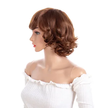

LIHUI high density 160g stretch length 16inch Brown short curlyhair wigs obliq bangs big wave crimwomen's wigs