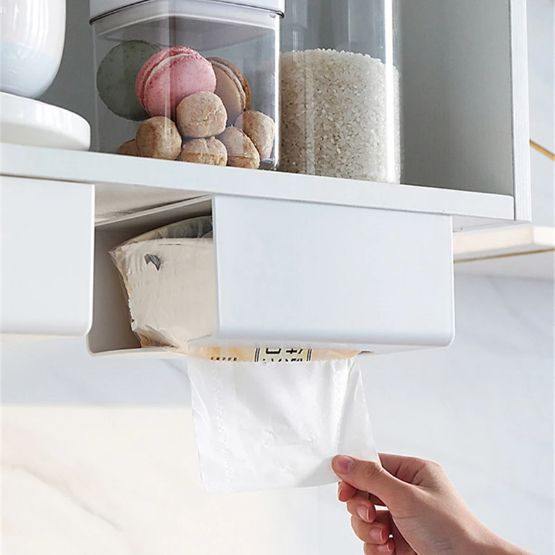 

Kitchen Paper Storage Box Paper Box Garbage Bag Rack Paste Wall-mounted Paper Towel Holder Container Toilet Tissue Box