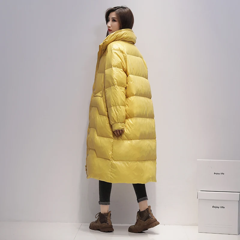 FTLZZ Winter Stand Collar Solid Long Down Jacket