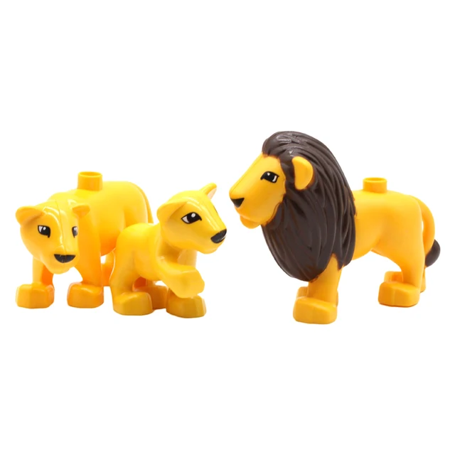 Zoo Animals Series Set Big Size Building Blocks Assemble Accessories Cute Birds Beasts Elephant Tiger Bricks Education Toys Kids Three Lions