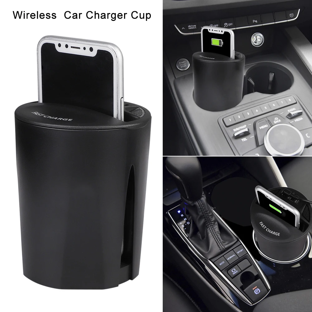 Fast Charging Wireless Car Charger Cup with USB Output for iPhone 8 SAMSUNG Galaxy Smart Phone Power 5W/7.5W/10W Qi