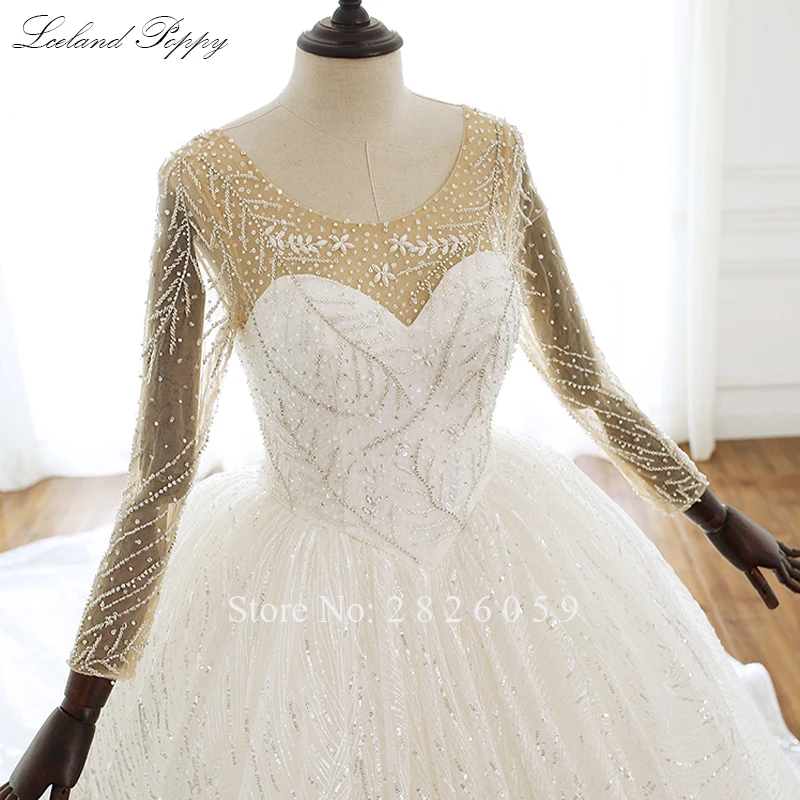 Vestido de Noiva женские блестящие Бальные Свадебные платья кристалл с грубоким круглым вырезом и бисером Длинные рукава длиной до пола Свадебные платья