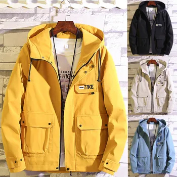 

Dropshipping Casual Tops Plus Size Fashion Men's Autumn Casual Fashion Patchwork Jacket Multiple Pockets Outwear Coat man Hands