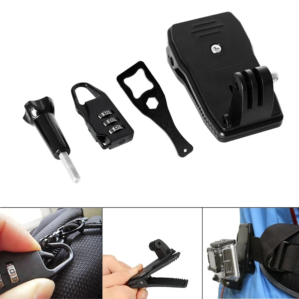 

Action Camera Backpack Clip Mount Kit 360 degree Rotary Clip+Zipper Lock Safety Zipper Lock Padlock For GoPro Hero 7 6 5 4 3+