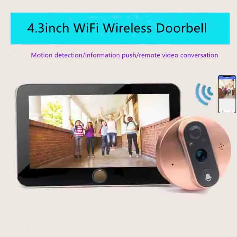 4.3" WiFi Doorbell Peephole Video Recording Night Vision Motion Detection Camera Monitor Home Security Digital Door Viewer Bell gate intercom with camera