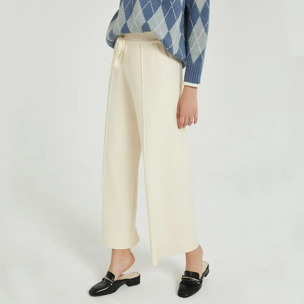 Cena Wixra Casual damskie dzianinowe spodnie szerokie nogawki luźna, wysoka talia sznurowane ciepłe grube spodnie jesienno zimowy damski dół stroju