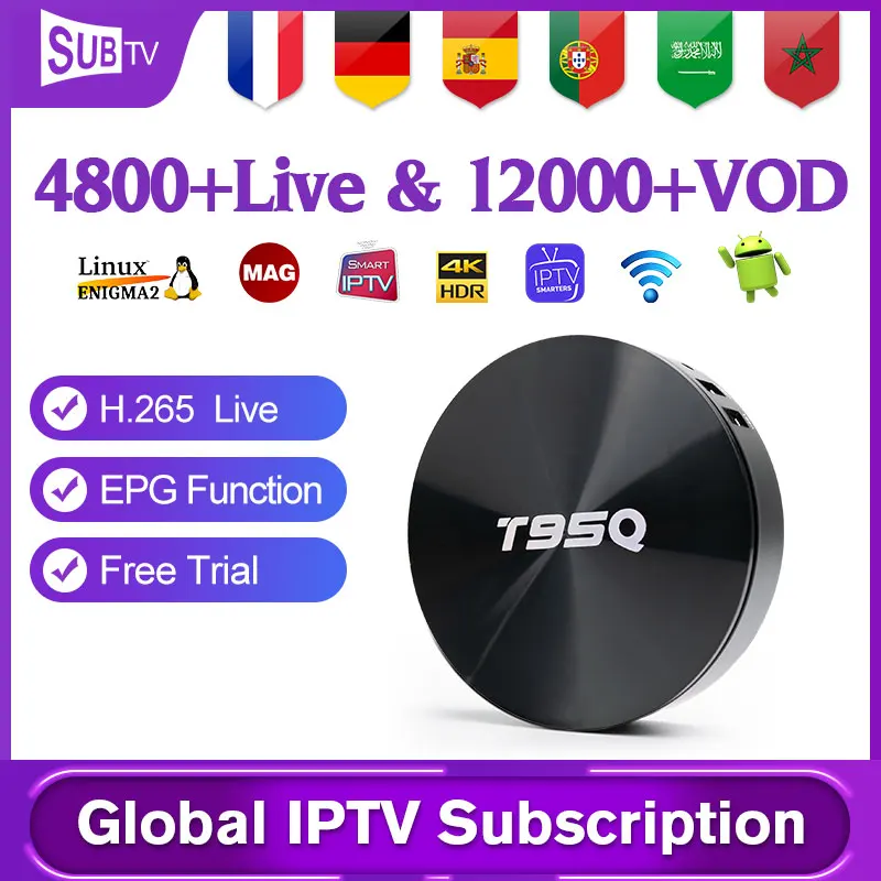 

SUBTV IPTV Subscription 1 Year T95Q Android 9.0 IPTV Box French Arabic Portugal German France IP TV Spain Netherlands Belgium
