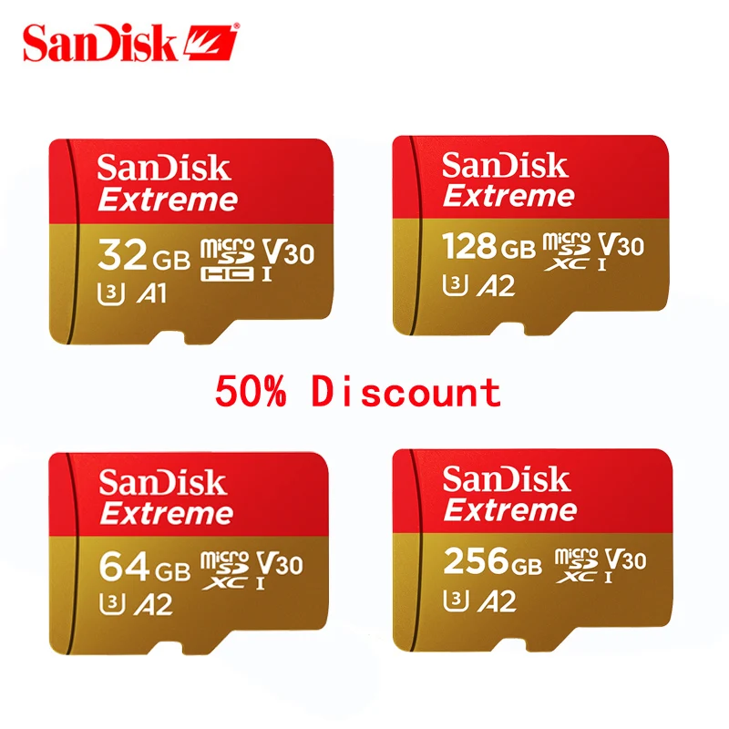 SanDisk Micro SD карта 256g 128g A1 A2 32g памяти Экстремальная UHS-I TF высокая скорость U3 V30 64g