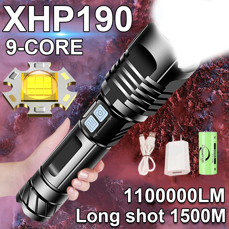 Супер новый XHP190 Самый мощный светодиодный фонарик 18650 USB XHP90 Высокомощный