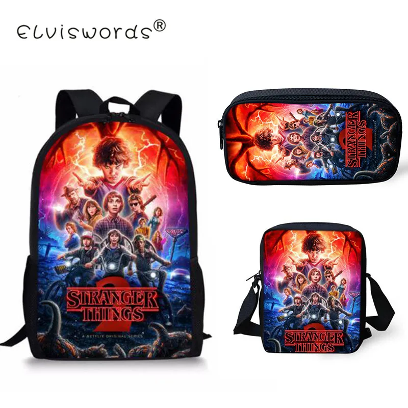 

ELVISWORDS Stranger Things Backpack For Boys 3PC/Set Schoolbag Kids Toddler Book Backpack Children Stachel Mochila Escolar