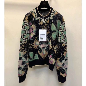 

Cosmicchic 2020 Autumn Women's Sweater Runway Floral Embroidered 4-Leaf-Clover Long Sleeve O-Neck Pullover Top Outwear Soft Wool