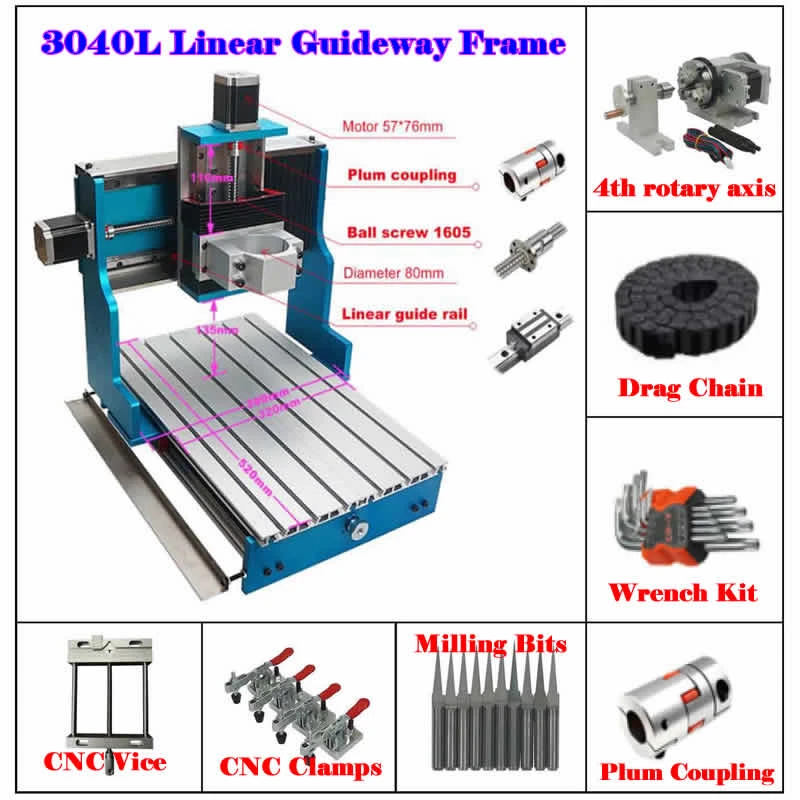 Marco de guía lineal CNC 3040L, torno de 4 ejes para fresadora CNC 3040 de  Metal PCB, máquina de grabado, Kit de enrutador para carpintería|Fresadoras  para madera| - AliExpress