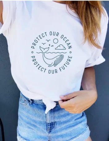 

Protect Our Ocean Protect Our Future Slogan Women Tops Tees White Summer Short Sleeved Tumblr Vintage Graphic T Shirt WQ1927