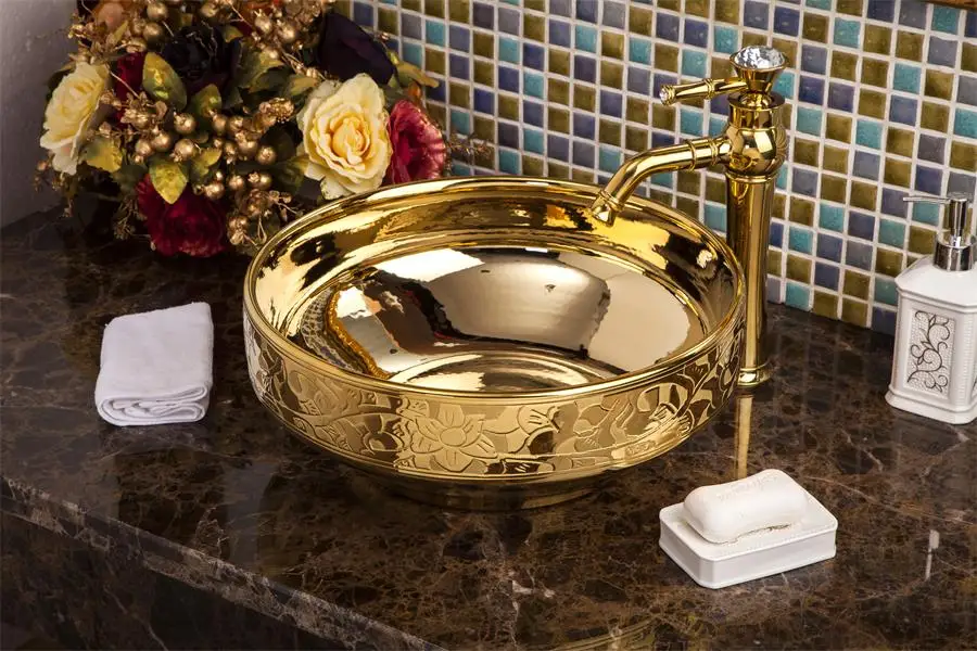 China Artistic Handmade Ceramic wash basin Lavobo Round Counter top bathroom sink porcelain sinks bathroom sinks (2)