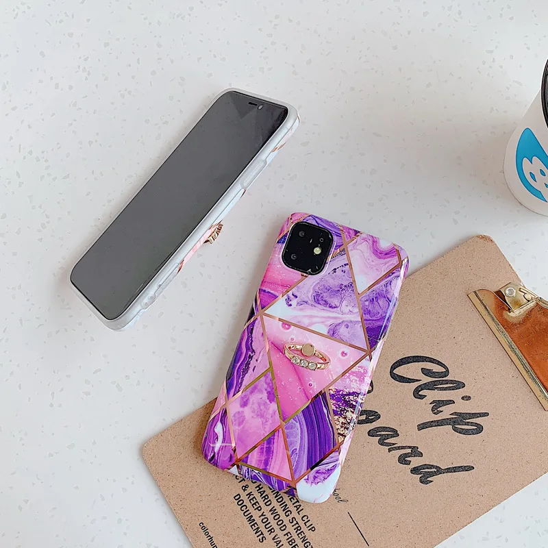 Роскошный чехол с мраморным покрытием для iPhone 11 Pro X XR XS Max, глянцевый геометрический чехол для iPhone 7 8 6s Plus, мягкая ТПУ подставка, задняя крышка