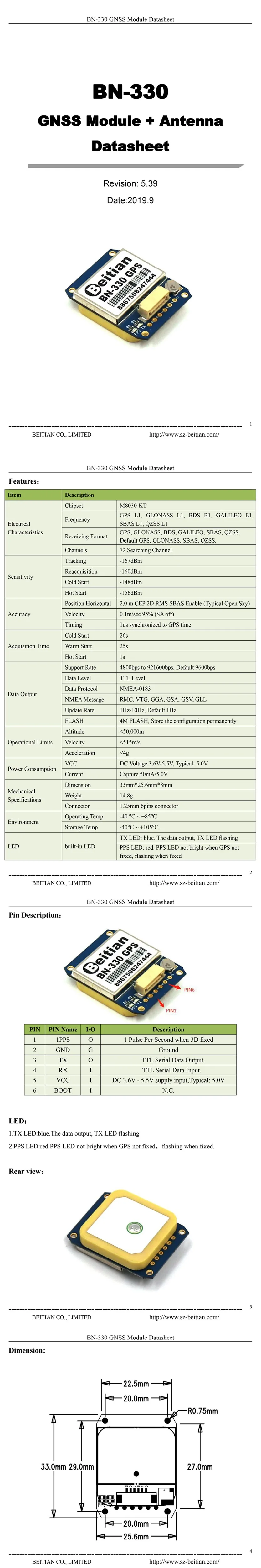 BEITIAN ttl уровень базовая станция PPS UART gps ГЛОНАСС двойной ГНСС модуль gps с 4 м флэш-BN-330