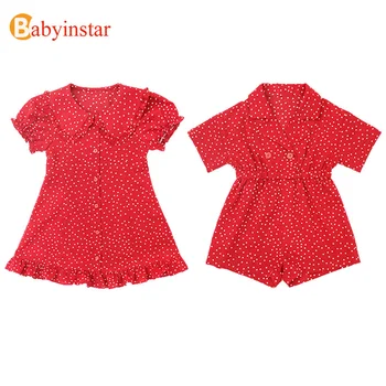 

Babyinstar Baby Girls Clothes Dot Print Red Overalls Kids Dresses for Girls Fashion Style Toddler Children Clothes Girls Outfit