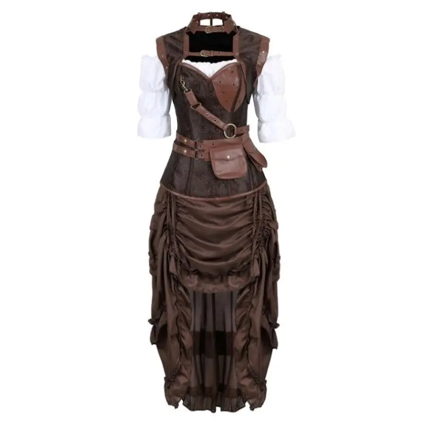 Women Steampunk Corset Dress Pirate Shirt Gothic Corset Lingerie Top With Burlesque Irregular Skirt Set Plus Size S-6XL Women Steampunk Corset Dress Pirate Shirt Gothic Corset Lingerie Top With Burlesque Irregular Skirt Set Plus Size S-6XL