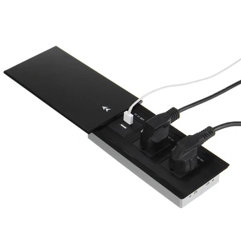 

ALL Aluminum Alloy Plate Slide Type 2 Power EU UK Socket Dual USB Charge Port Office Table Outlet Matte Black Cover 110-240V