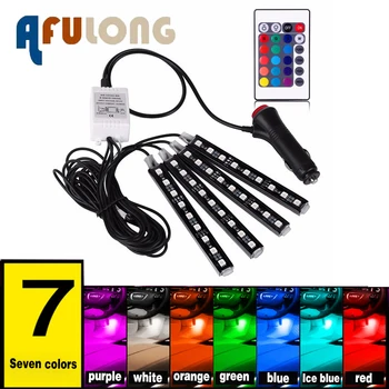 

Auto RGB Pathway Floor Light 12V Car RGB LED Strip Light Colors Decorative Atmosphere Lamps Car Interior Light With Remote