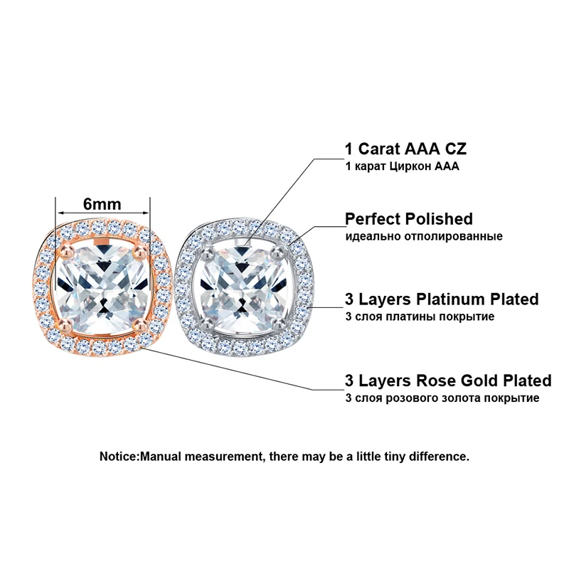 ORSA JEWELS 1ct Cushion Cut многоцветный Цирконий хрустальные серьги гвоздики для девочек