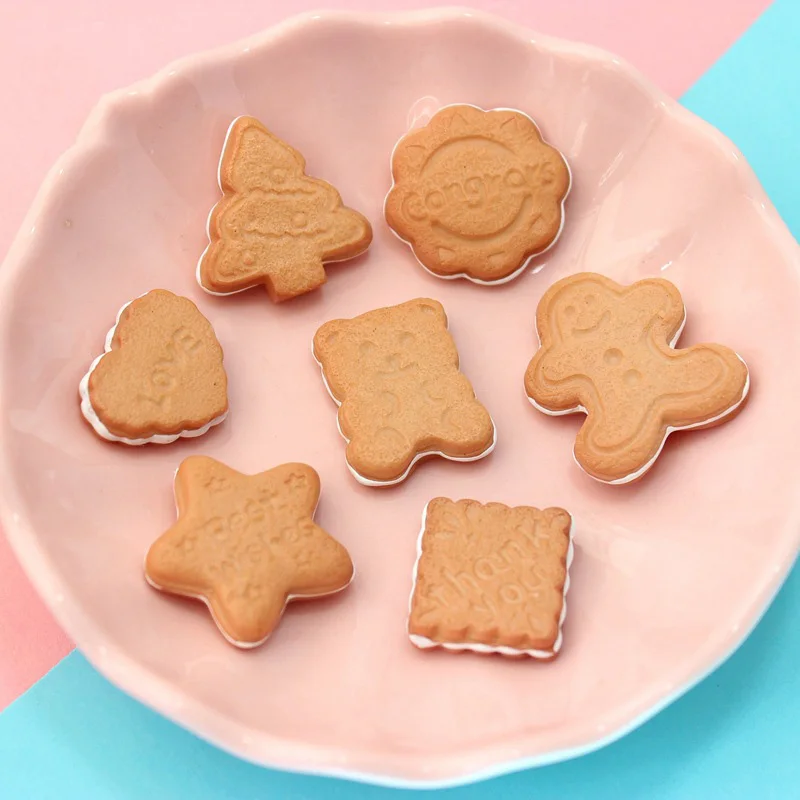 

10Pcs Kawaii Biscuits Resin Miniature Food Heart Tree Star Shap Flatback Cabochon Christmas DIY Decorative Craft Scrapbooking