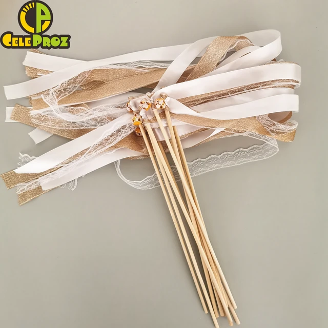 50pcs Antique white ribbon wedding wands Twirling Streamers wedding ribbon  stick for wedding party decoration - AliExpress