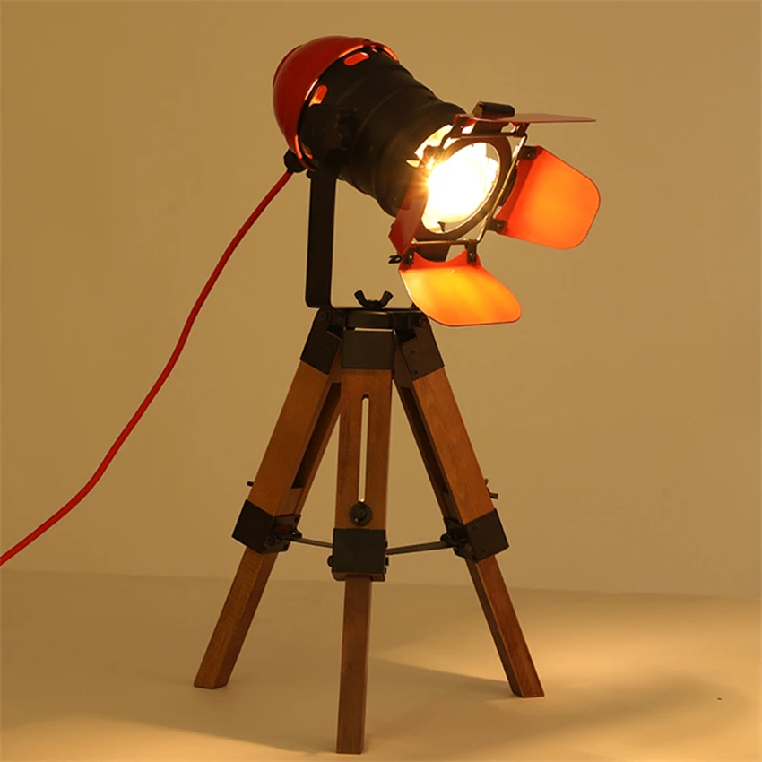 

Retro Industrial Style Table Lamps Solid Wood Wrought Iron American Restaurant Bar Bedroom Decoration Tripod Table Light Fixture