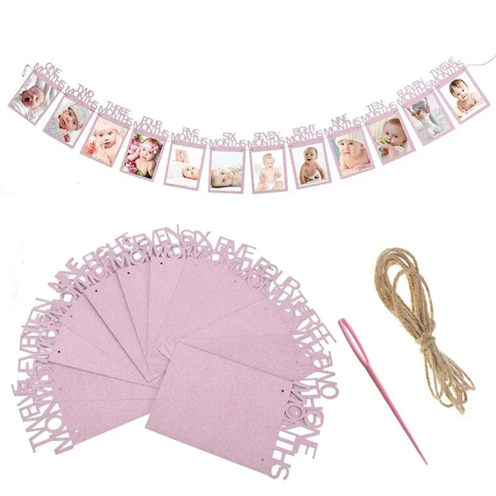 pink 1st Baby Shower со сверкающими золотистыми баннер это для девочек и мальчиков овсянка 12 месяцы фоторамка гирлянда День рождения украшения для ребенка - Цвет: pink