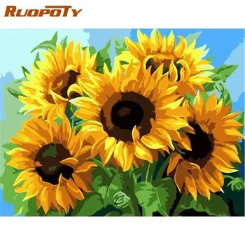 

RUOPOTY Sunflower Oil Paint By Numbers Diy Framed On Canvas Modern Home Decoration Artcraft Handmade Home Decor Artwork