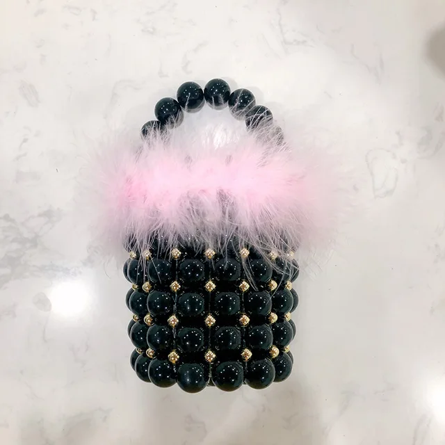 Luxury Design Mini Bucket Bag Pearl Beaded Women's Purse and Handbag Wedding Bridal Clutch Evening Bag Party Shoulder Bag black