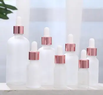 

Clear Frosted Glass Essential Oil Perfume Bottle Liquid Reagent Dropper Bottle with Rose Gold Cap 5-50ml SN729