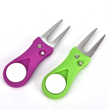 

1pc Golf Divot Repair Tool Switchblade Pitch Groove Cleaner Golf Pitchfork with Golf Marker