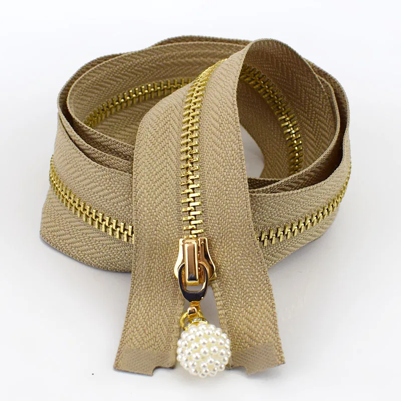 Light khaki 2/5 шт 5# металлическая молния Длина золотые зубы открытый конец 85 см молния для пуховика пальто швейная одежда DIY аксессуары ручной работы ZA241 - Цвет: Light khaki