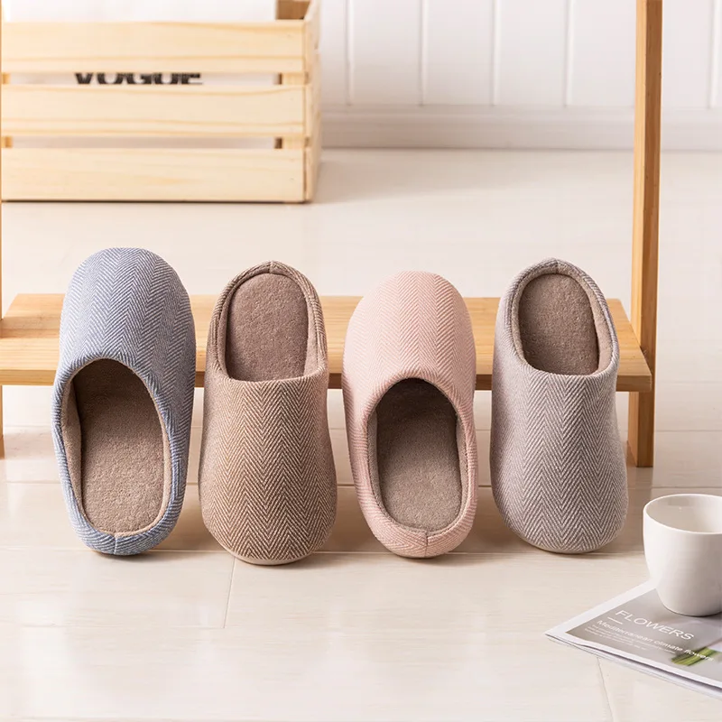 

Japanese Style Simple Home Cotton Slippers MUJI-style Twill Good Couples Slipper Autumn And Winter Warm Floor Anti-Slipper Expor