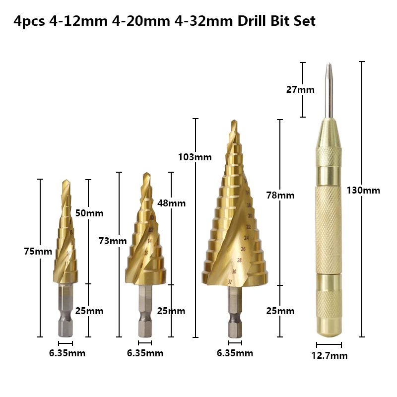 3 шт. олова набор ступенчатых Сверл из быстрорежущей стали с покрытием спиральные