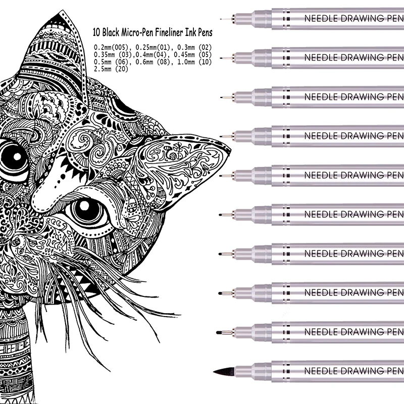 10 размеров наконечников Neelde кисть для рисования; ручка, водостойкая, пигмент, тонкая линия, эскиз, маркеры, ручка для письма, ручная краска, аниме, товары для рукоделия