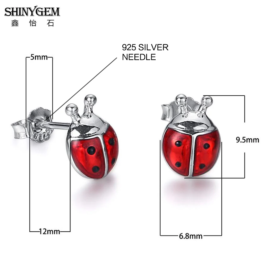 ShinyGem Fashion 9mm Exquisite Small Cute Ladybug Stud Earrings Pink/Red Charm Insect Ladybug Style Earrings For Women Girl Gift