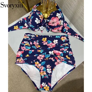 

Svoryxiu Designer Summer Flower Print High Waist Bikinis Set Women's Sexy Beach Holiday Swimwear Wear Ladies Sets