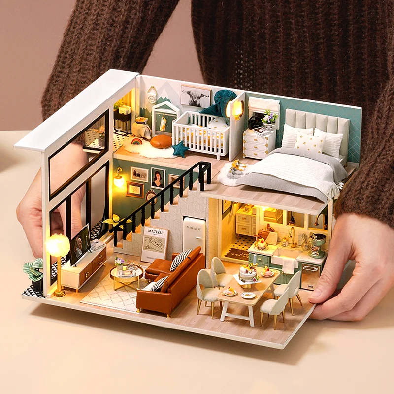 

Assemble Diy Doll House Toy Wooden Miniatura Doll Houses Miniature Dollhouse Toys With Furniture Led Lights Kids Birthday Gifts