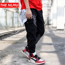 Хип патч брюки карго мужские камуфляжные тактические джоггеры брюки Осенние повседневные уличные брюки Эластичный Талия черный WG555