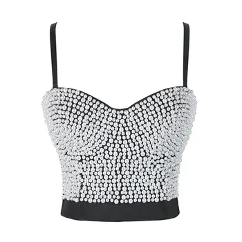 

2020 Summer New Fashion Women's Beaded Sleeveless Sexy Bra Adjustable Shoulder Strap Party Short Bodycon Crop Top