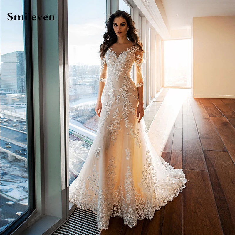 Smileven Champagne Lace Mermaid Wedding ...