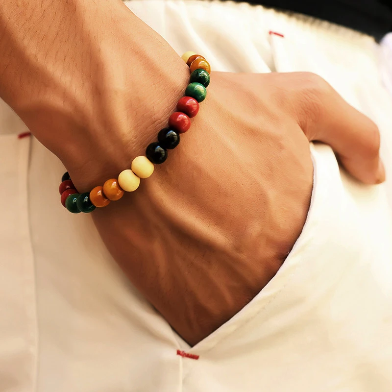 Volcanic Stone Bracelet for Men Lava Wooden 8mm Beads Bracelet Tibetan Buddha Wrist Chain Women Men Jewelry Gift New Bracelets