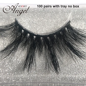 

WOWANGEL 100 Pairs Wholesale No Box 3D Mink Eyelashes 25mm Thick Long Dramatic Fake Lashes Handmade Cruelty Free Cilios #E80