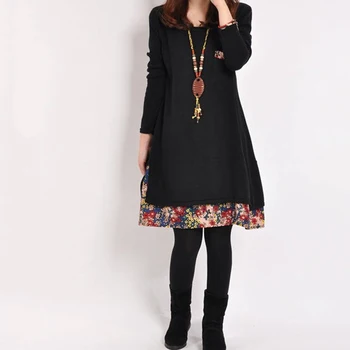 

Bigsweety New Women Vintage Dress New Autumn Long Sleeve Casual Loose Dress Plus Size Female Floral Spliced Dress 5XL Oversize