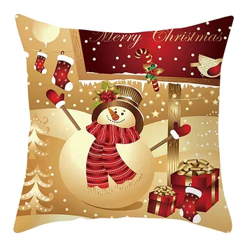 

40# Christmas Xmas Cushion Throw Cover Lattice Pillow Case Cotton Home Sofa 4pcs Christmas Peach Skin Pillowcase Combination