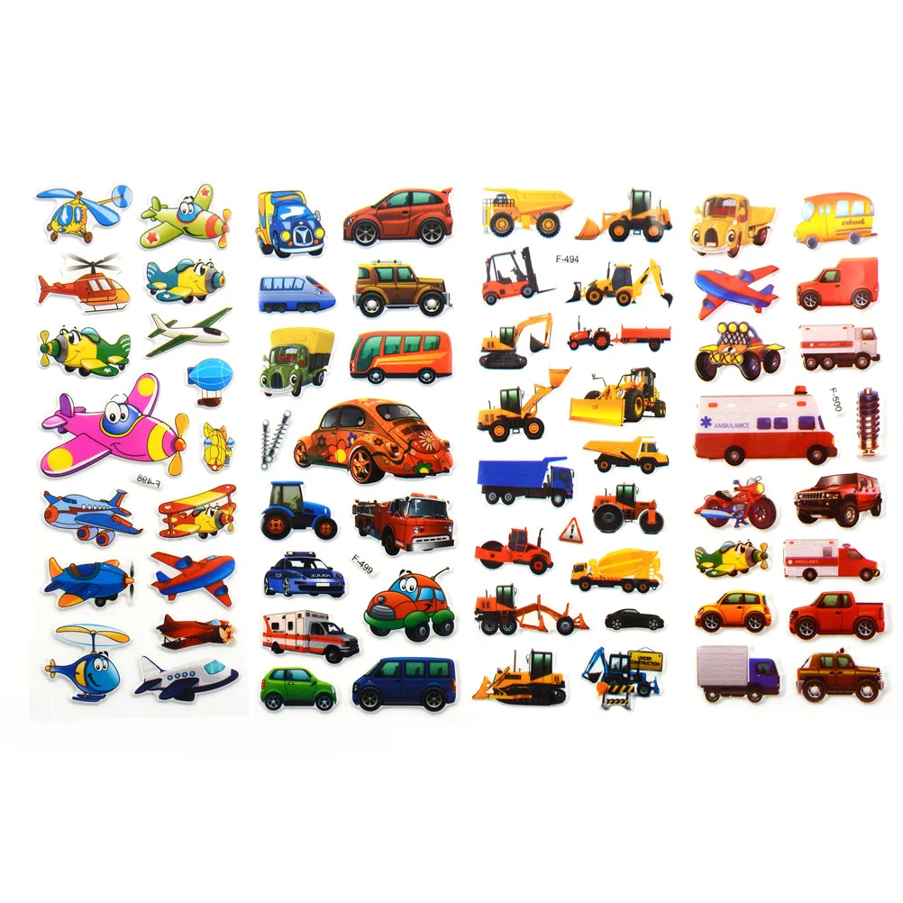 5pcs PVC Bubble Puffy Stickers 3D Cartoon Transport Cars Stickers Kids Classic Toys Bubble Sticker Students Stationery